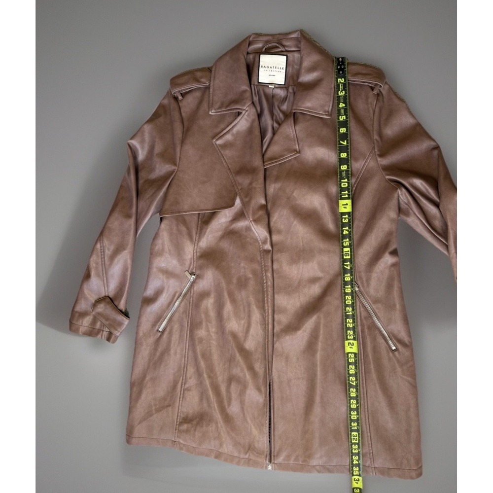 NWOT Bagatelle Brown Faux Leather Long Moto Jacket Zip Pockets Women's Size XL - Picture 13 of 13